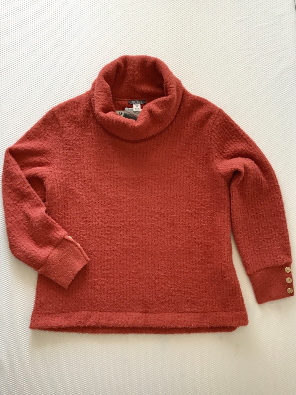 NWT Dolcezza Heavy Eyelash Knit Draped Cowl Neck Plush Sweater XL Burnt Orange